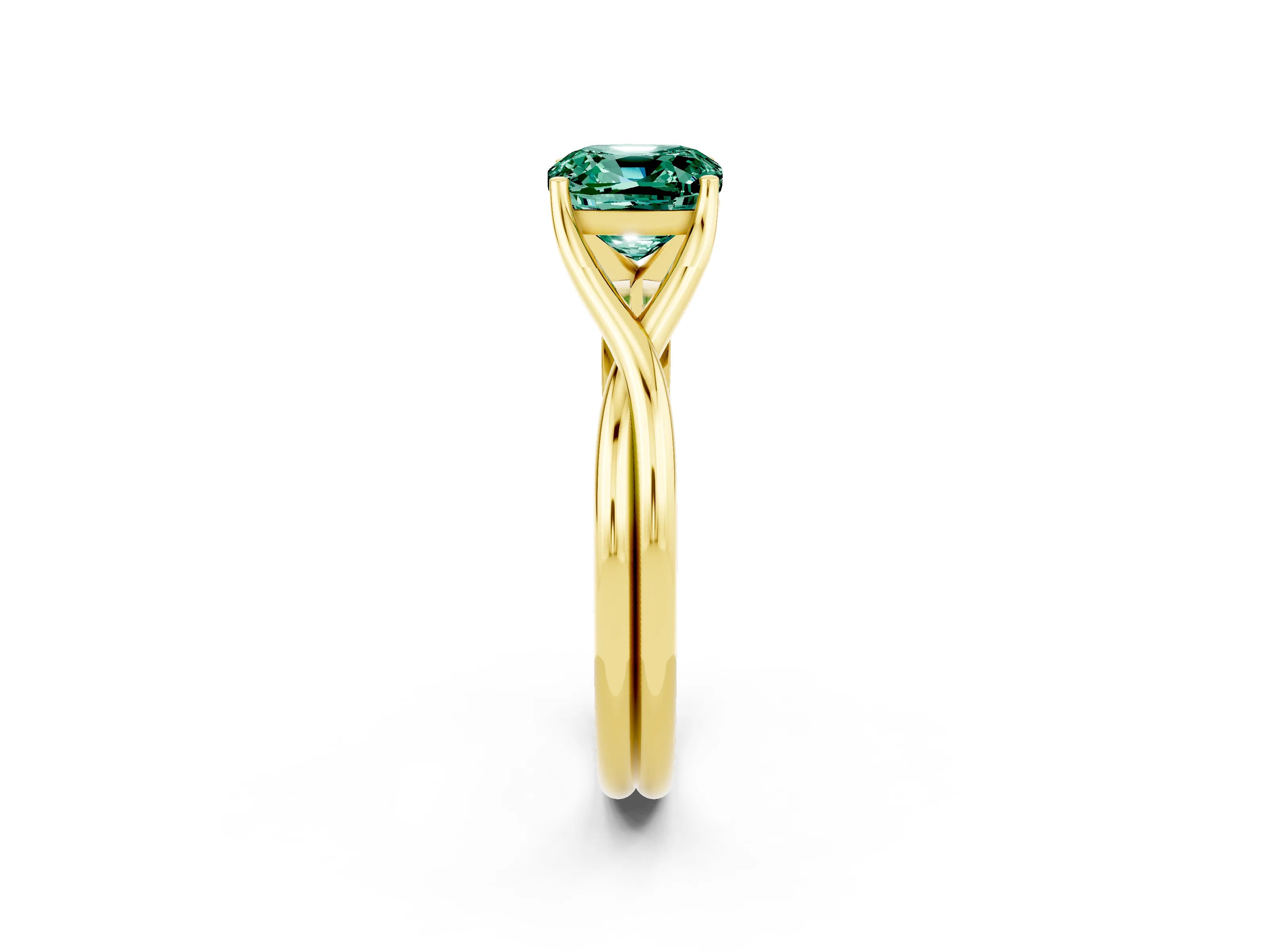 Yellow gold Cushion Cut Green Sapphire Solitaire Twist Band Prong Setting Ring_52