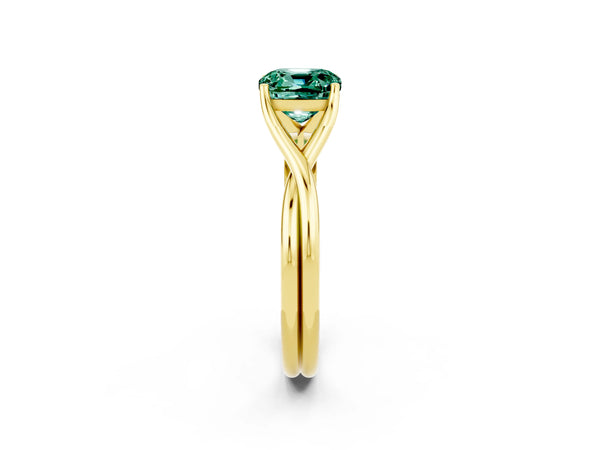 Yellow gold Cushion Cut Green Sapphire Solitaire Twist Band Prong Setting Ring