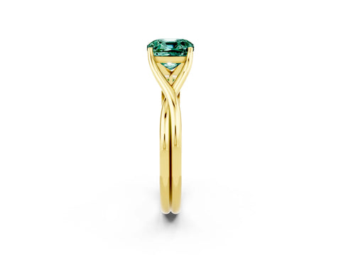 Yellow gold Cushion Cut Green Sapphire Solitaire Twist Band Prong Setting Ring_52