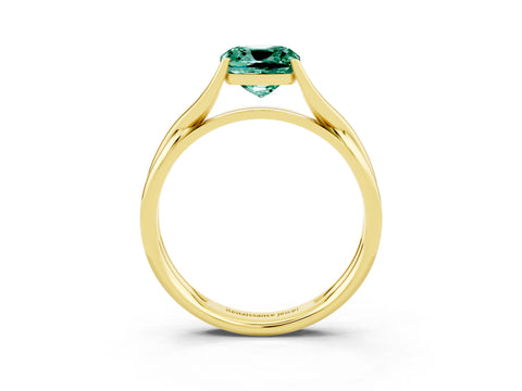 Yellow gold Cushion Cut Green Sapphire Solitaire Twist Band Prong Setting Ring_53