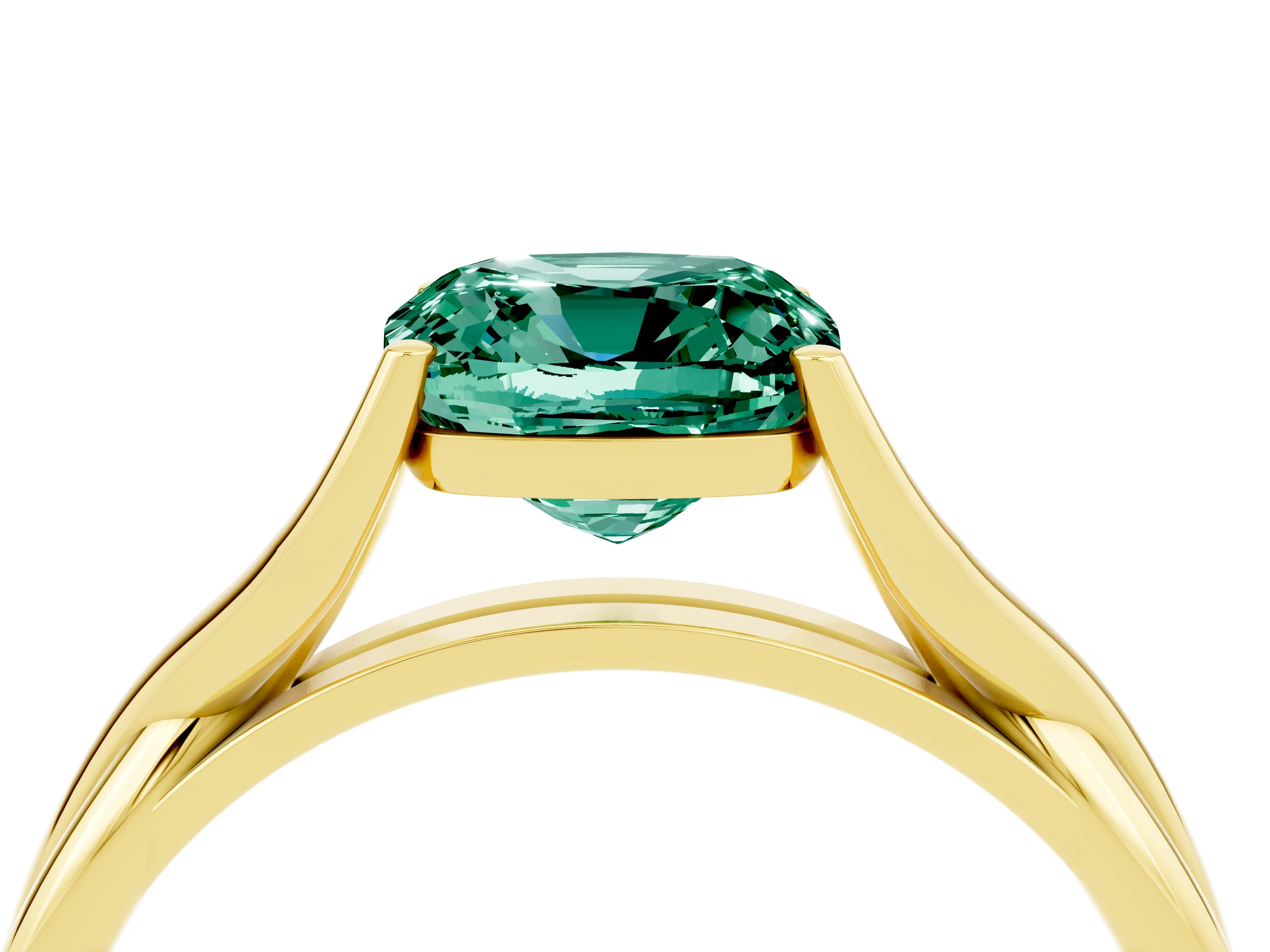 Yellow gold Cushion Cut Green Sapphire Solitaire Twist Band Prong Setting Ring_54