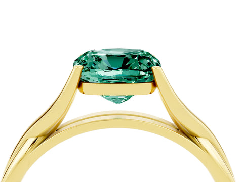 Yellow gold Cushion Cut Green Sapphire Solitaire Twist Band Prong Setting Ring_54