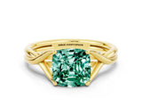Yellow gold Cushion Cut Green Sapphire Solitaire Twist Band Prong Setting Ring_62