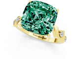 Yellow gold Cushion Cut Green Sapphire Solitaire Twisted Band with Round  Accents and Prong Setting_13