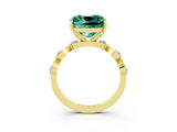 Yellow gold Cushion Cut Green Sapphire Solitaire Twisted Band with Round  Accents and Prong Setting_15