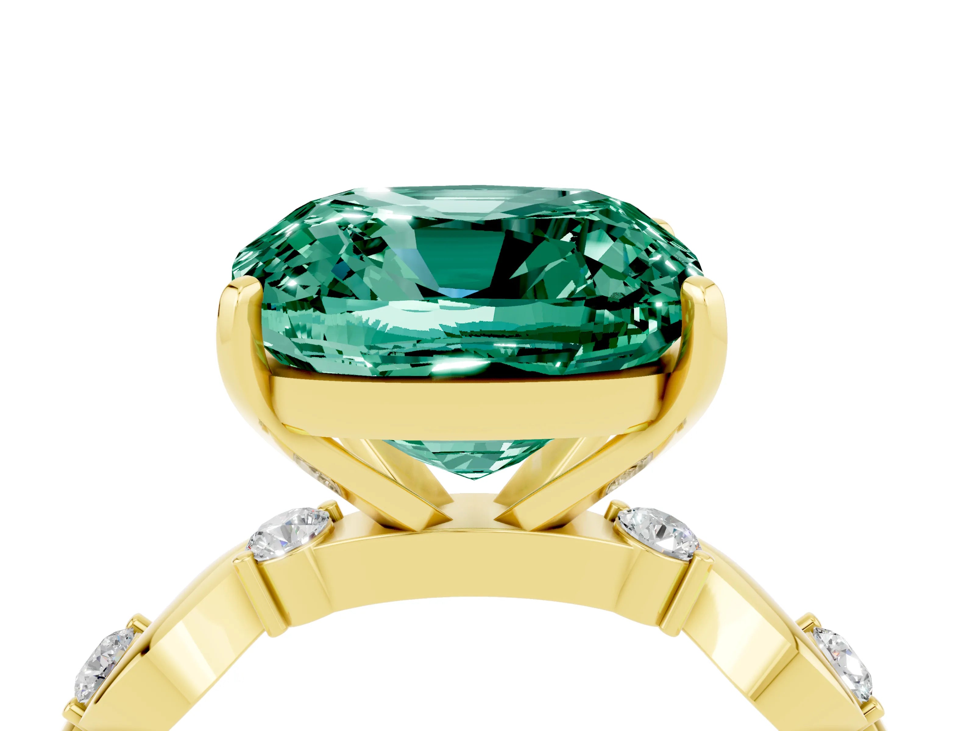 Yellow gold Cushion Cut Green Sapphire Solitaire Twisted Band with Round  Accents and Prong Setting_16