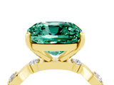 Yellow gold Cushion Cut Green Sapphire Solitaire Twisted Band with Round  Accents and Prong Setting_16