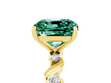 Yellow gold Cushion Cut Green Sapphire Solitaire Twisted Band with Round  Accents and Prong Setting_17