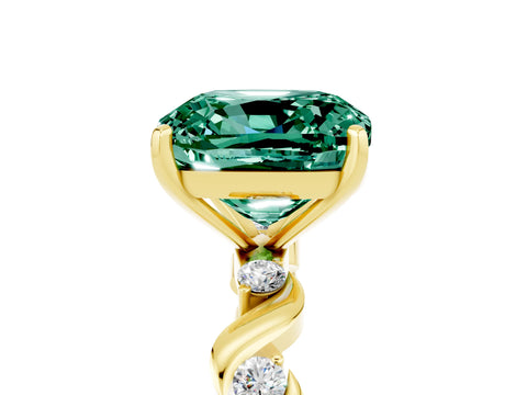 Yellow gold Cushion Cut Green Sapphire Solitaire Twisted Band with Round  Accents and Prong Setting_17