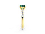 Yellow gold Cushion Cut Green Sapphire Solitaire with Side Baguettes and Channel Set Band_2