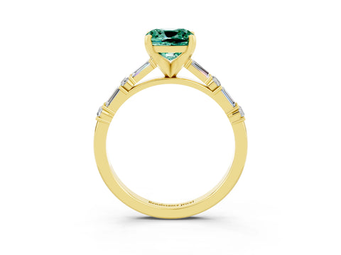 Yellow gold Cushion Cut Green Sapphire Solitaire with Side Baguettes and Channel Set Band_3
