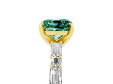 Yellow gold Cushion Cut Green Sapphire Solitaire with Side Baguettes and Channel Set Band_5