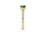 Yellow gold Cushion Cut Green Sapphire Solitaire with Side Stones, Pave Band, Four-Prong Setting_38