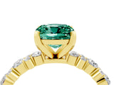 Yellow gold Cushion Cut Green Sapphire Solitaire with Side Stones, Pave Band, Four-Prong Setting_40