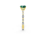Yellow gold Cushion Cut Green Sapphire Solitaire with Side Stones on a Pavé Band and Four-Prong Setting_2
