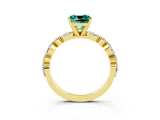 Yellow gold Cushion Cut Green Sapphire Solitaire with Side Stones on a Pavé Band and Four-Prong Setting_3
