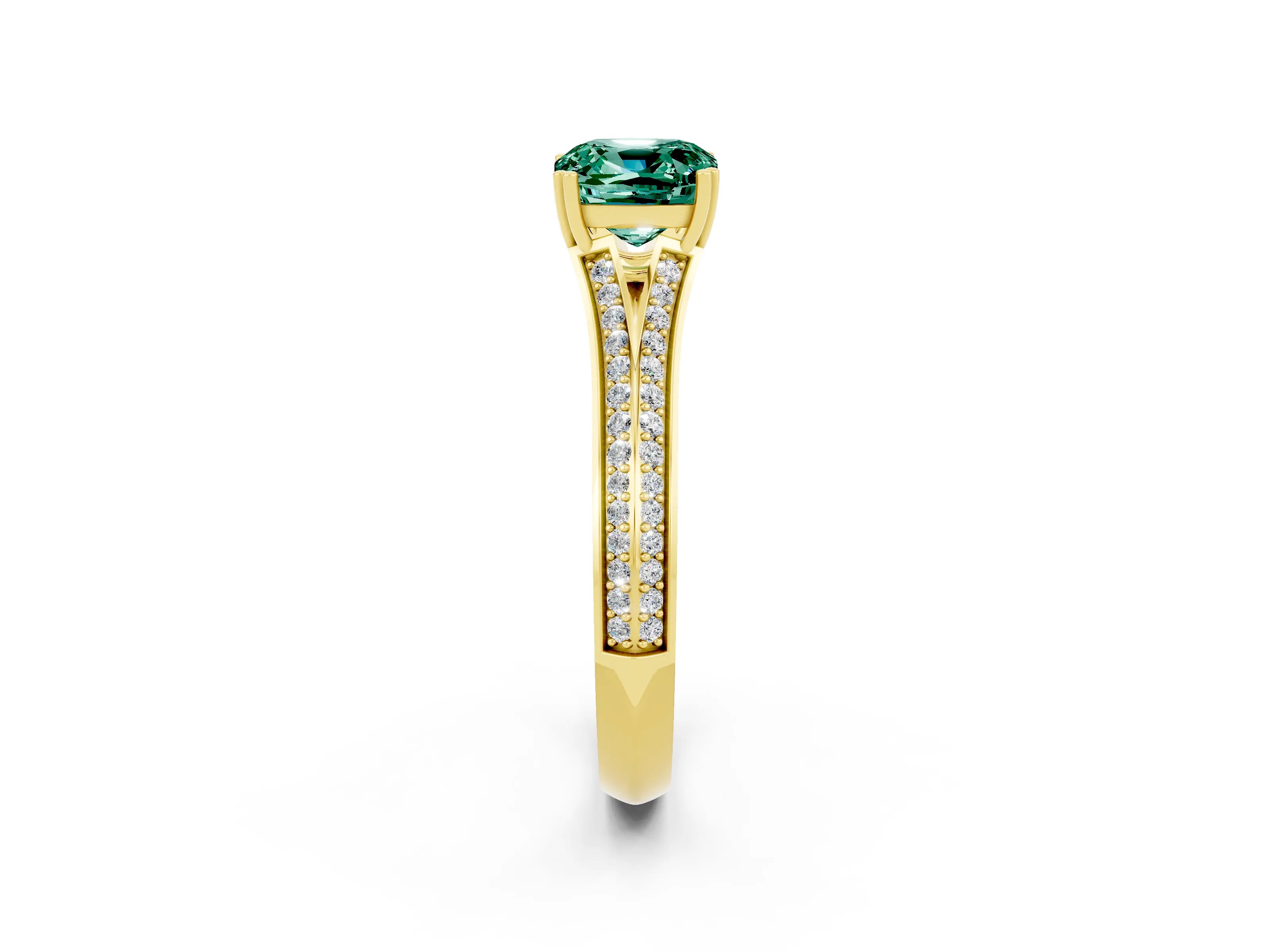 Yellow gold Cushion Cut Green Sapphire Split Shank Engagement Ring with Pavé Band_2