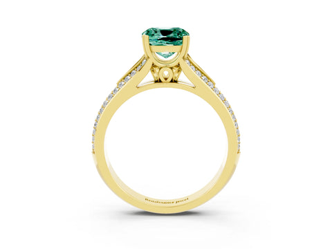 Yellow gold Cushion Cut Green Sapphire Split Shank Engagement Ring with Pavé Band_3