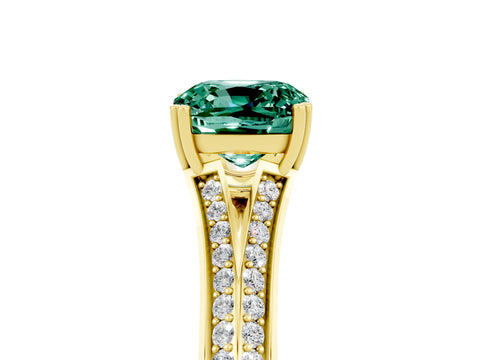 Yellow gold Cushion Cut Green Sapphire Split Shank Engagement Ring with Pavé Band_5