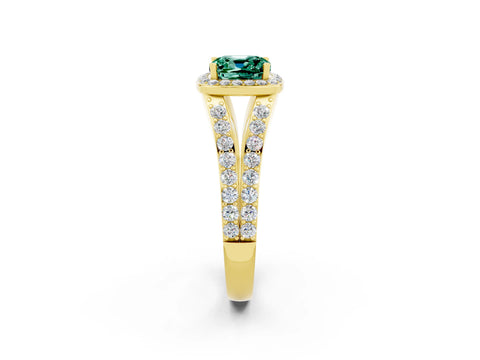 Yellow gold Cushion Cut Green Sapphire Split Shank Halo Ring with Four-Prong Setting_14