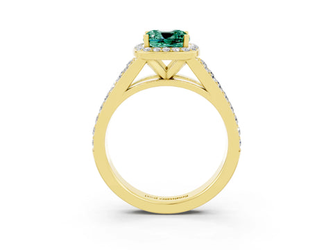 Yellow gold Cushion Cut Green Sapphire Split Shank Halo Ring with Four-Prong Setting_15