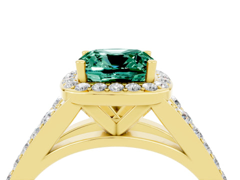 Yellow gold Cushion Cut Green Sapphire Split Shank Halo Ring with Four-Prong Setting_16