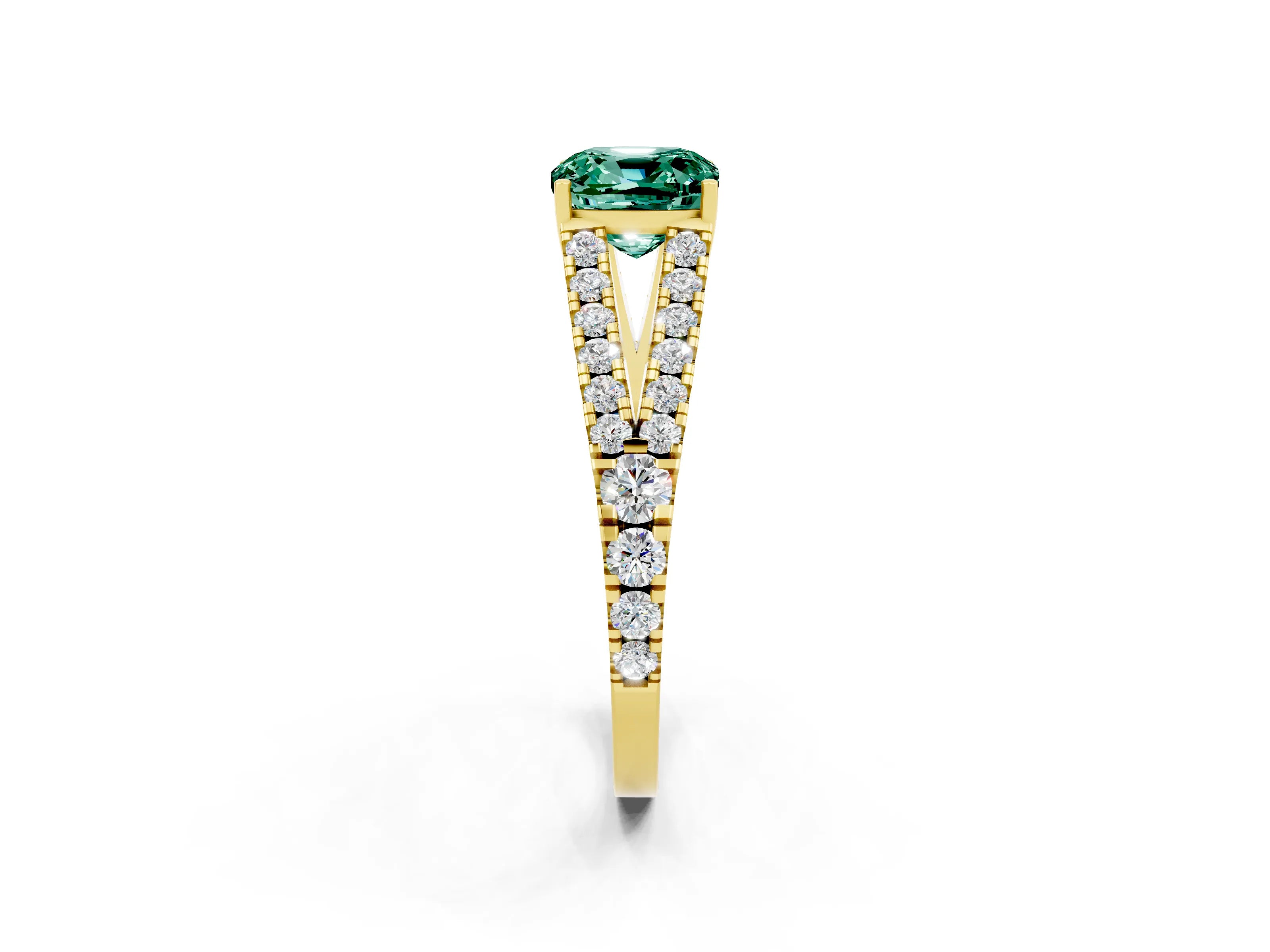 Yellow gold Cushion Cut Green Sapphire Split Shank Pavé Engagement Ring with Four-Prong Setting_14