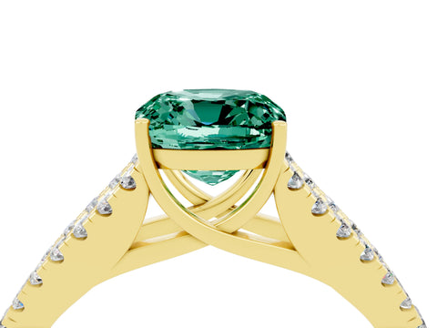 Yellow gold Cushion Cut Green Sapphire Split Shank Pavé Engagement Ring with Four-Prong Setting_16