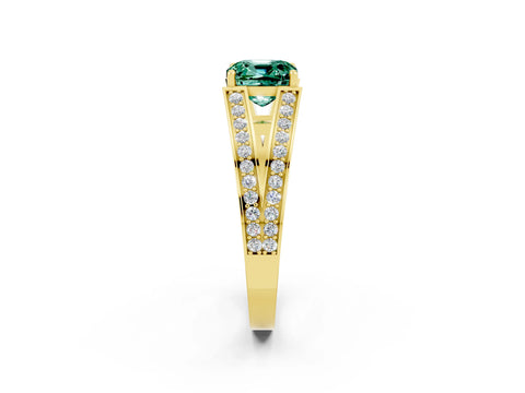 Yellow gold Cushion Cut Green Sapphire Split Shank Ring with Pavé Band and Four-Prong Setting_2