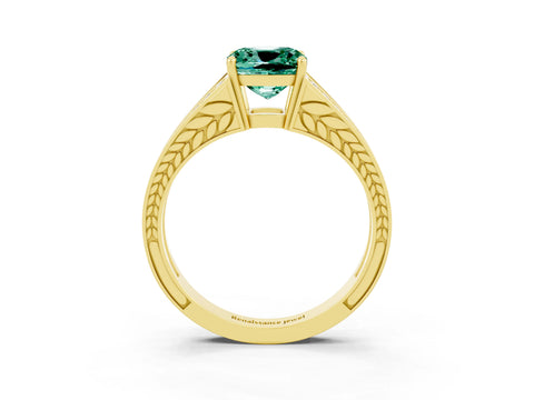 Yellow gold Cushion Cut Green Sapphire Split Shank Ring with Pavé Band and Four-Prong Setting_3