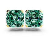 14K Yellow Gold 4.48 Carat Cushion Green Sapphire Stud Earrings