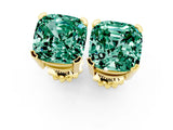 14K Yellow Gold 4.48 Carat Cushion Green Sapphire Stud Earrings
