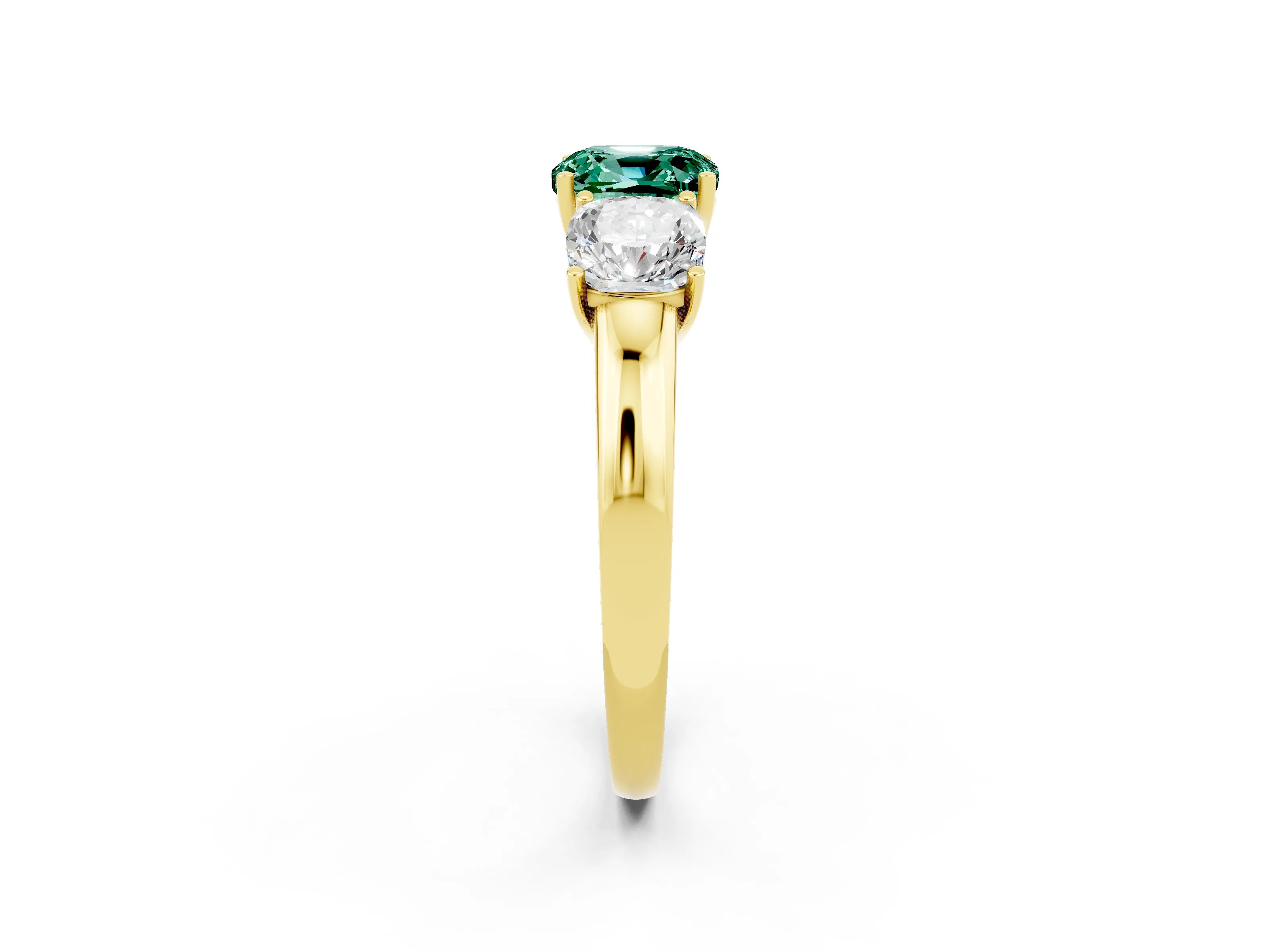 Yellow gold Cushion Cut Green Sapphire Three-Stone Ring with Four-Prong Setting and Classic Band_2