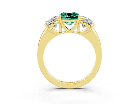 Yellow gold Cushion Cut Green Sapphire Three-Stone Ring with Four-Prong Setting and Classic Band_3