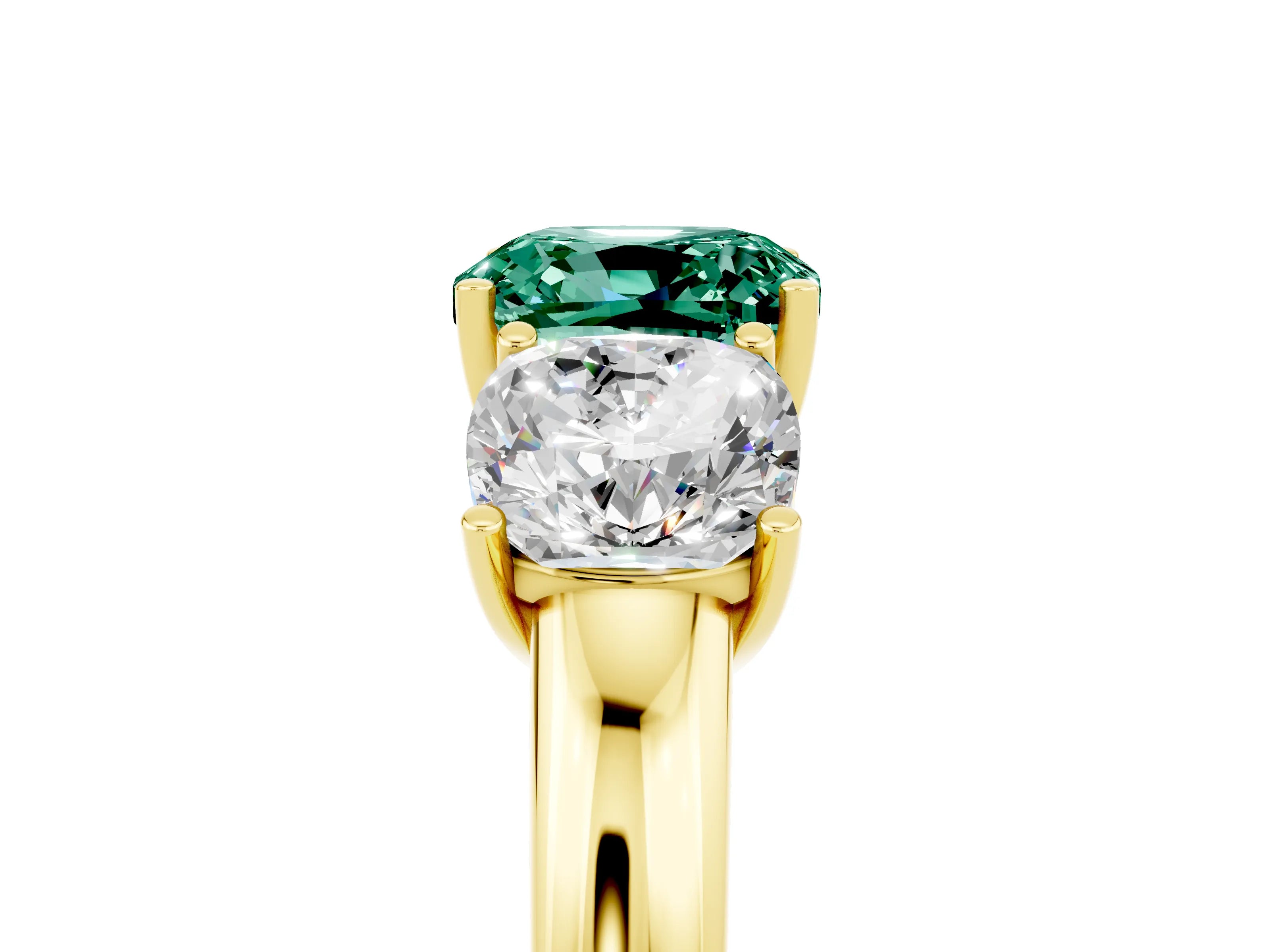Yellow gold Cushion Cut Green Sapphire Three-Stone Ring with Four-Prong Setting and Classic Band_5
