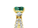 Yellow gold Cushion Cut Green Sapphire Three-Stone Ring with Pavé Split Shank and Four-Prong Setting_17