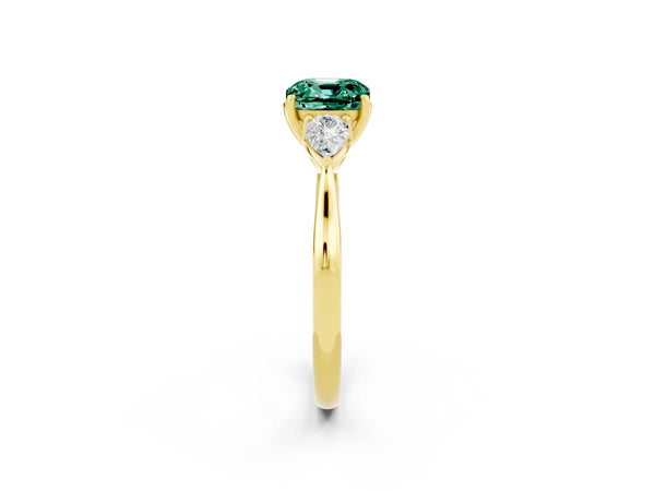 Yellow gold Cushion Cut Green Sapphire Three-Stone Ring with Pear  Side Stones and Prong Setting
