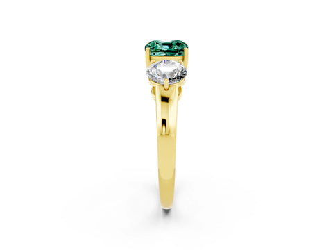 Yellow gold Cushion Cut Green Sapphire Three-Stone Ring with Prong Setting and Classic Band_2