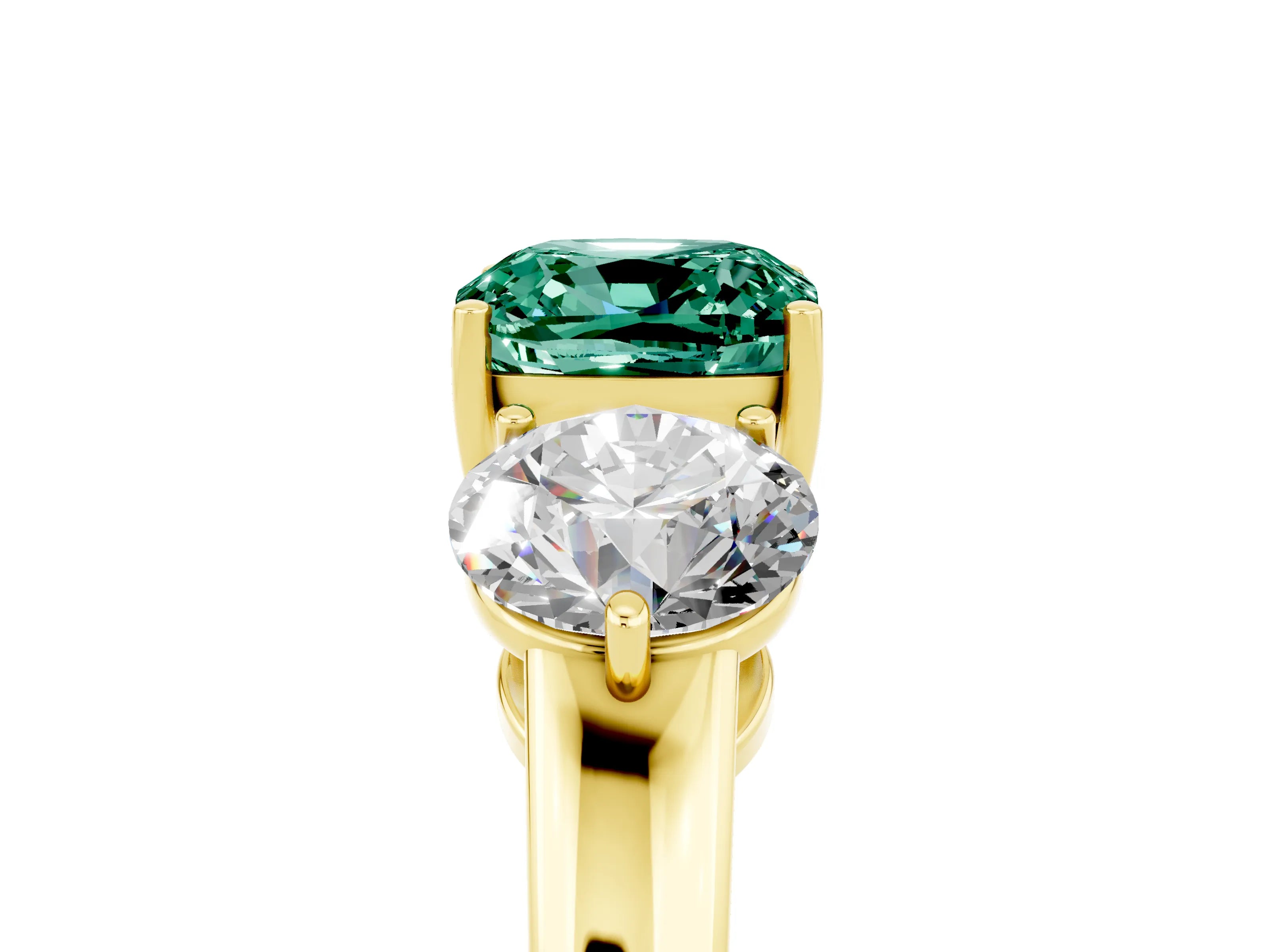 Yellow gold Cushion Cut Green Sapphire Three-Stone Ring with Prong Setting and Classic Band_5