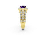 Yellow gold Cushion Cut Halo Amethyst Ring with Split Shank and Four-Prong Setting_2
