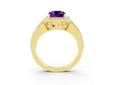 Yellow gold Cushion Cut Halo Amethyst Ring with Split Shank and Four-Prong Setting_3