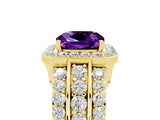 Yellow gold Cushion Cut Halo Amethyst Ring with Split Shank and Four-Prong Setting_5