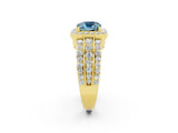 Yellow gold Cushion Cut Halo Aquamarine Ring with Split Shank and Four-Prong Setting_2