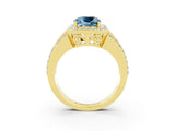 Yellow gold Cushion Cut Halo Aquamarine Ring with Split Shank and Four-Prong Setting_3