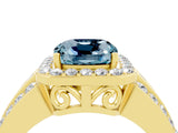 Yellow gold Cushion Cut Halo Aquamarine Ring with Split Shank and Four-Prong Setting_4
