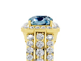Yellow gold Cushion Cut Halo Aquamarine Ring with Split Shank and Four-Prong Setting_5