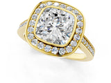 Yellow gold Cushion Cut Halo Bezel Diamond Pave Band Ring_10