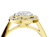 Yellow gold Cushion Cut Halo Bezel Diamond Pave Band Ring_13