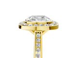 Yellow gold Cushion Cut Halo Bezel Diamond Pave Band Ring_14