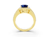 Yellow gold Cushion Cut Halo Blue Sapphire Ring with Split Shank and Four-Prong Setting_3